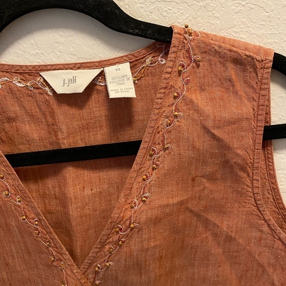 J. Jill 100% Linen Beaded Boho Indie Crossover Top Size 10 - Picture 4 of 5